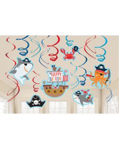 Decorazione Pirati Del Mare Pz.12 12 Decorazioni A Spirale Foil / Carta 61 Cm