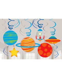 Decorazione Blast Off Pz.12 12 Decorazioni Spirali Blast Off Foil / Carta 61 Cm