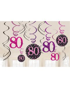 DECORAZIONE 80° COMPLEANNO PINK PZ.12
