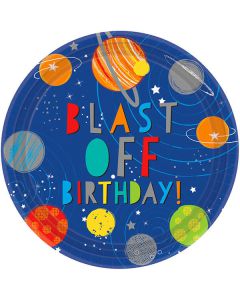 Piatti Blast Off Birthday Pz.8 Cm.22.8 Piatti Carta Metallici