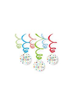 Decorazione Spirale Confetti Pz.6 6 Decorazioni Spirale Confetti Birthday Foil / Carta 80 Cm