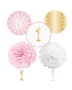 Kit decorazione 1 compleanno rosa pz.5