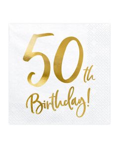 Tovaglioli 50 Anni Bianco E Oro Pz.20